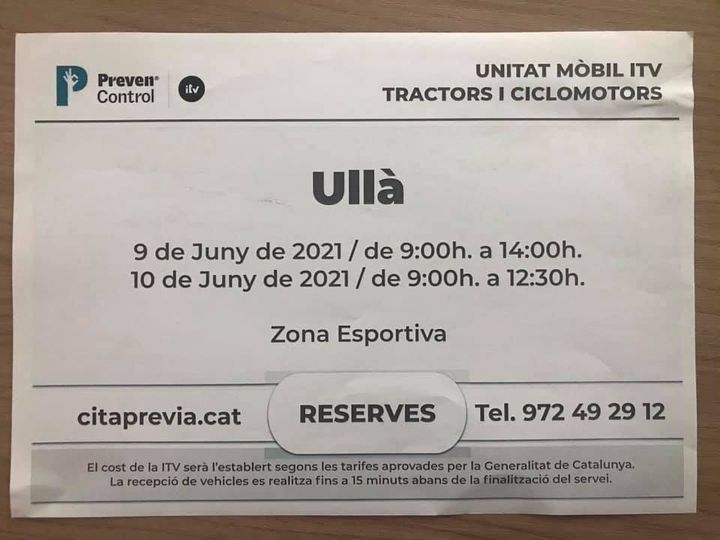 ITV mòbil de tractors i ciclomotors Web oficial de l Ajuntament d Ullà